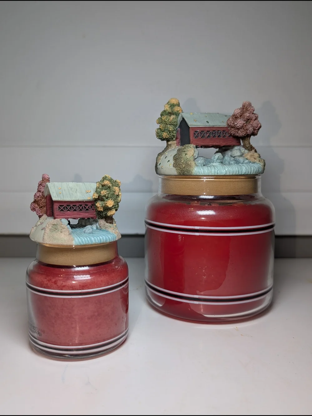 Vintage 90's Yankee Retired Black Band Tulips Jar Candles Covered Bridge Toppers